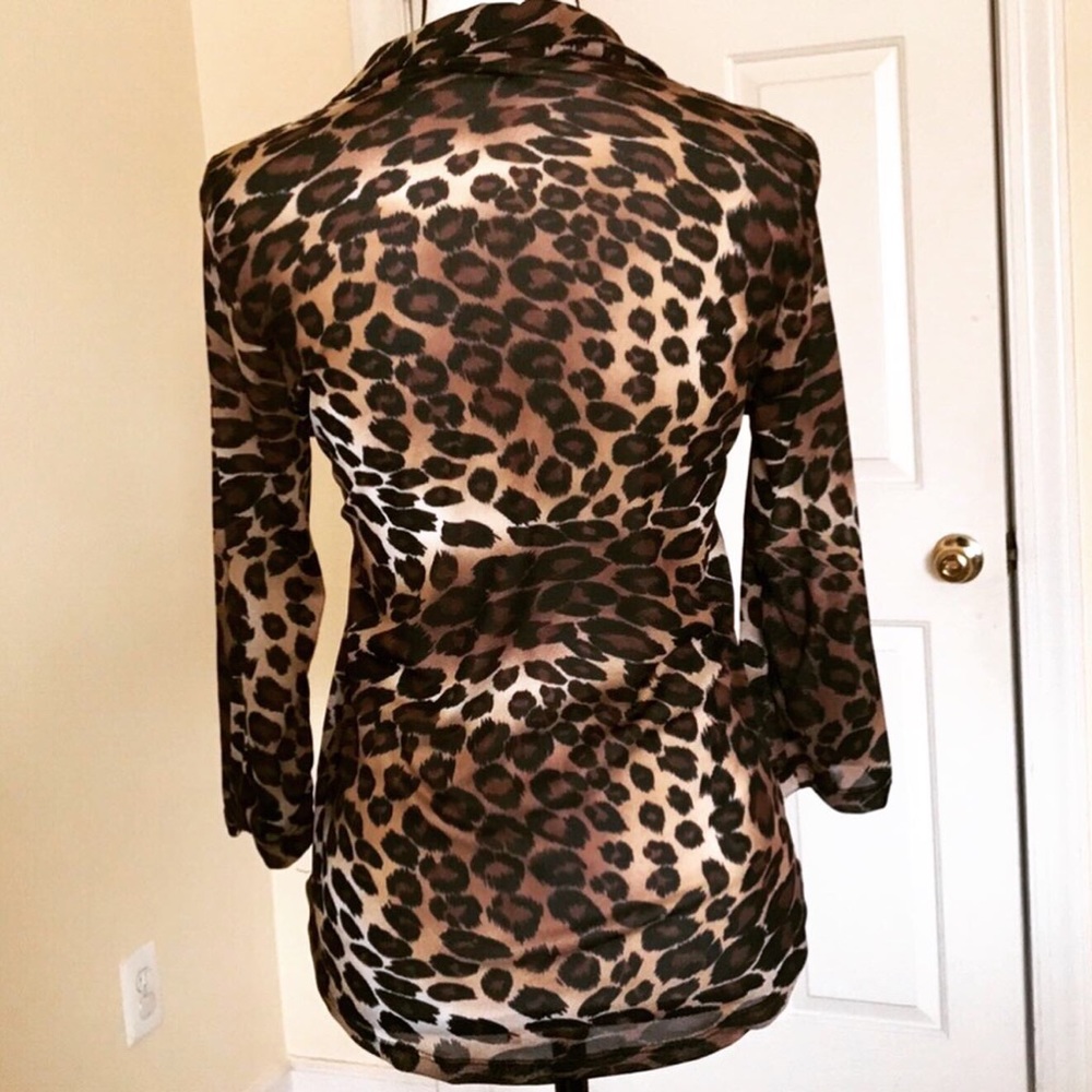 Leopard Print Embroidered Button Up Blouse - image 2